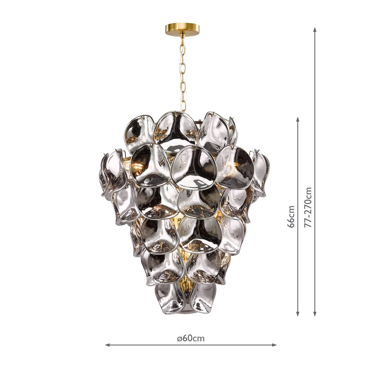 Genoa Twelve Light Chandelier in Natural Brass with Smoked Glass Panels