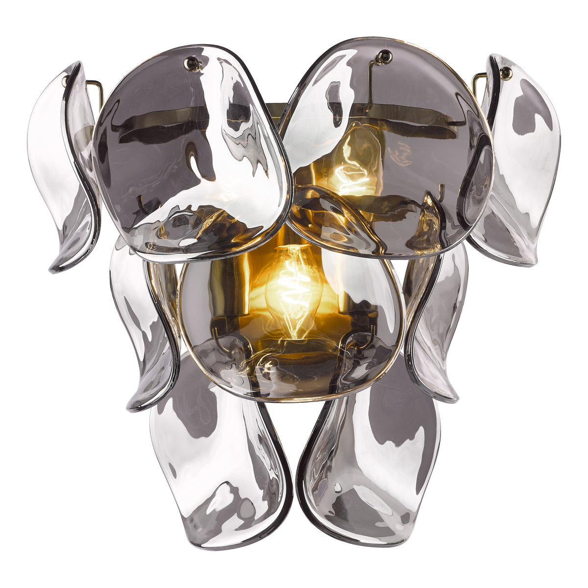 Genoa Wall Light in Natural Brass with Smoked Glass Panels