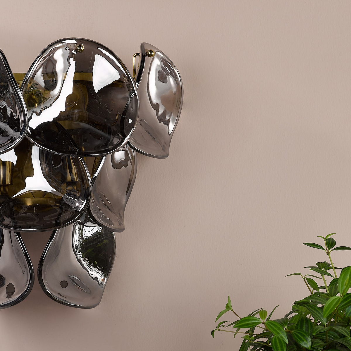 Genoa Wall Light in Natural Brass with Smoked Glass Panels