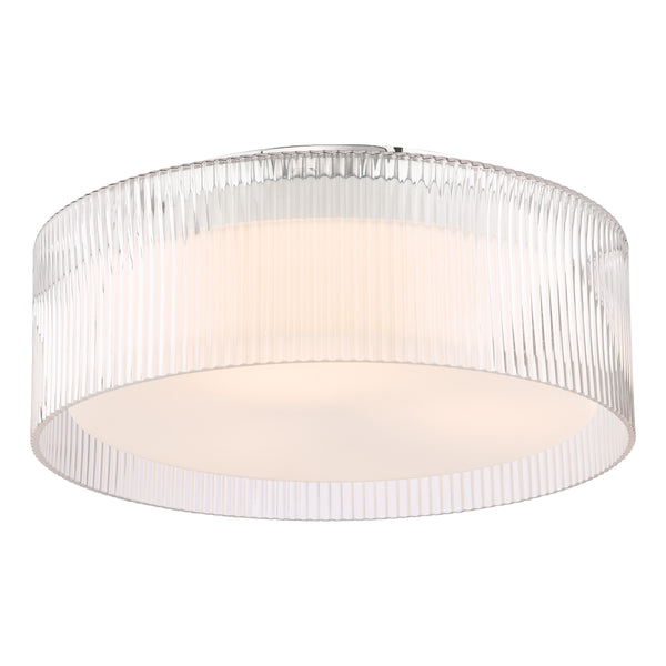 Geryon IP44 Flush Ceiling Light In Polished Chrome with Ribbed Glass Shade