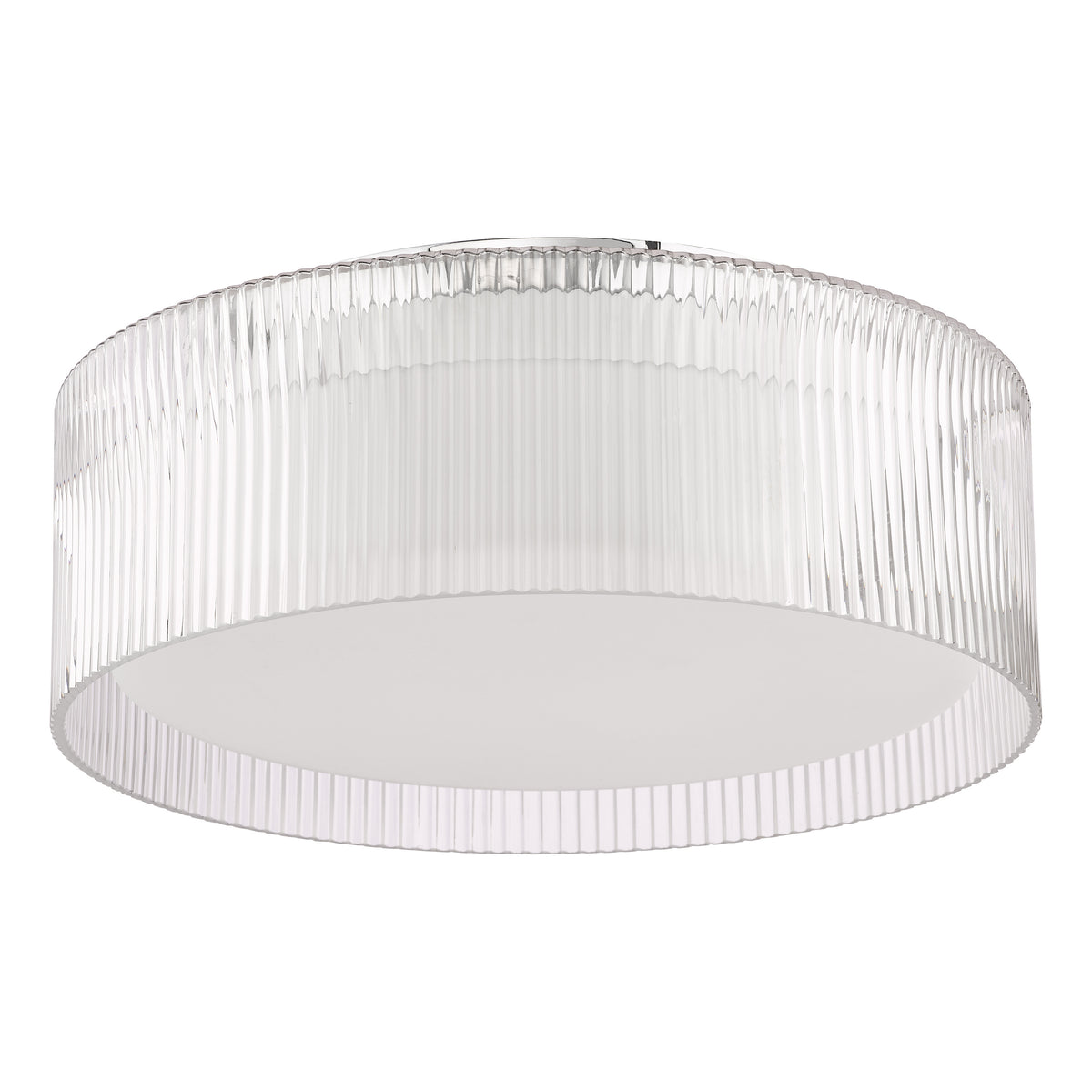 Geryon IP44 Flush Ceiling Light In Polished Chrome with Ribbed Glass Shade