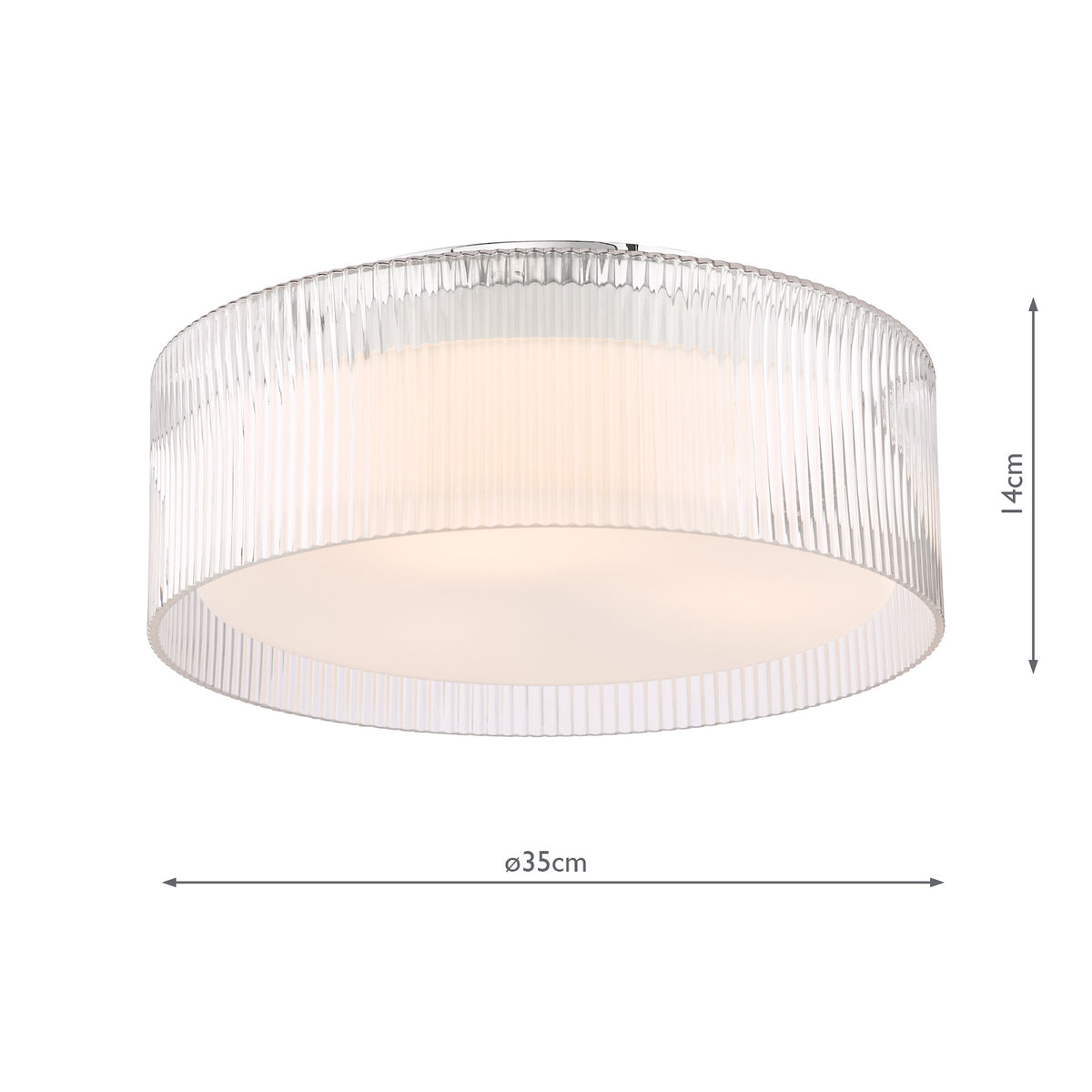 Geryon IP44 Flush Ceiling Light In Polished Chrome with Ribbed Glass Shade