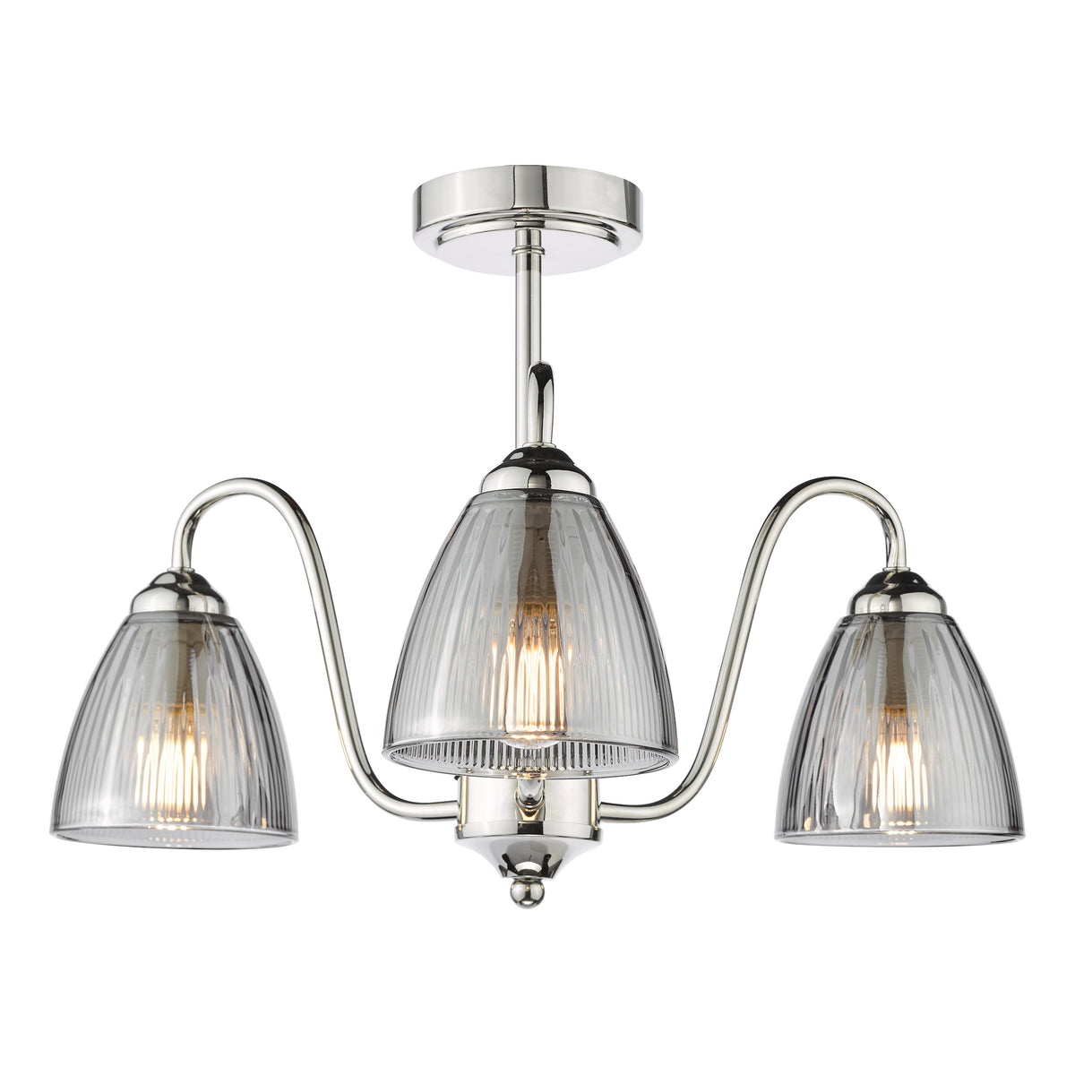 Three light ceiling fixture with ribbed glass shades