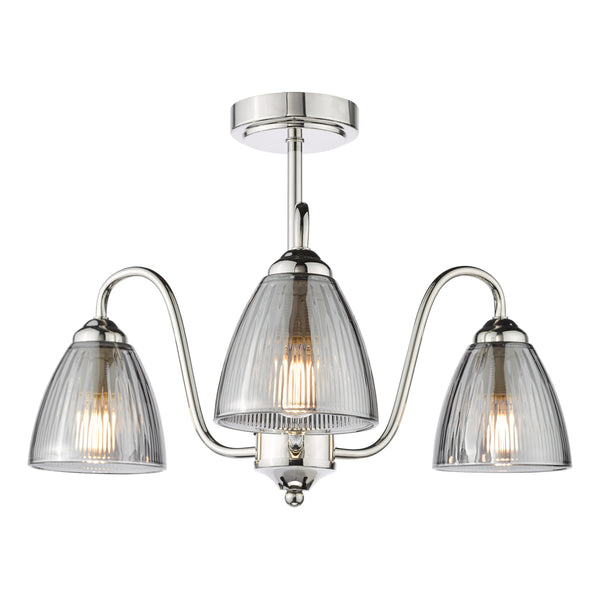 Three light ceiling fixture with ribbed glass shades