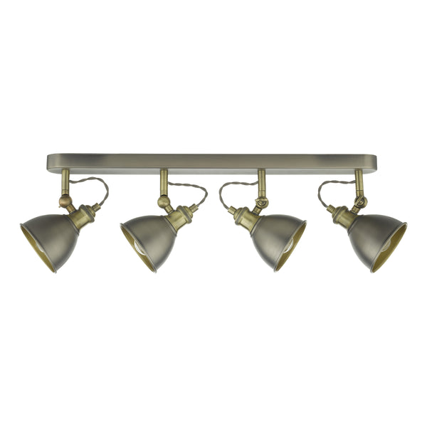 Four-light antique brass track light with adjustable cone-shaped shades