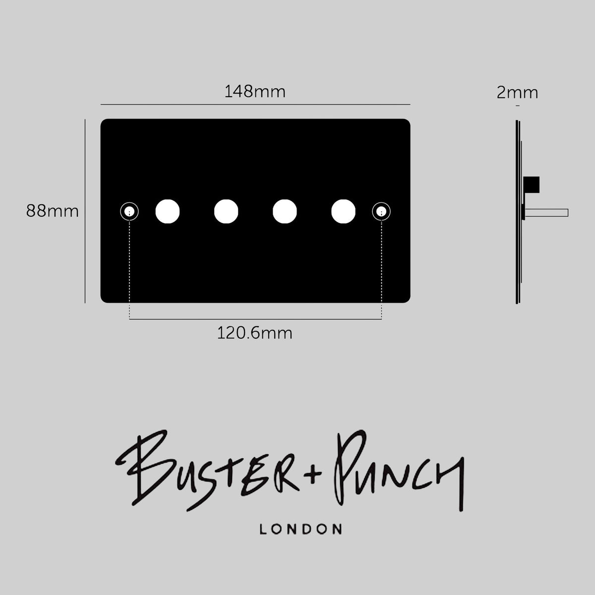 Two Gang Wall Plate for 4 Toggle or Dimmer Switches in Black