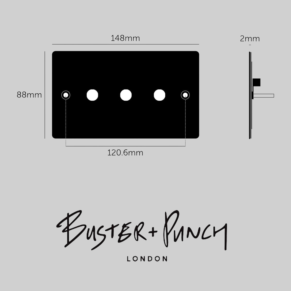 Two Gang Wall Plate for 3 Toggle or Dimmer Switches in Steel