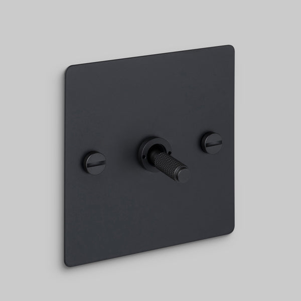One Gang 2 Way Light Switch in Black with Cross Cut Knurled Toggle