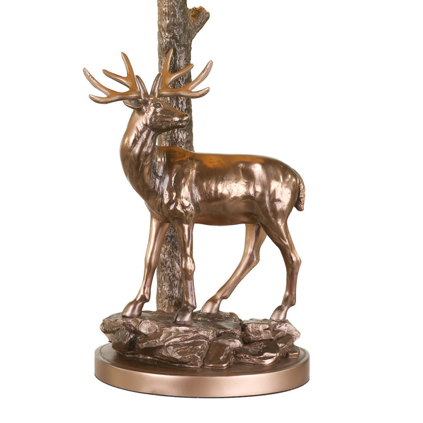 Gulliver Deer Table Lamp In Aged Brass With Faux Silk Shade