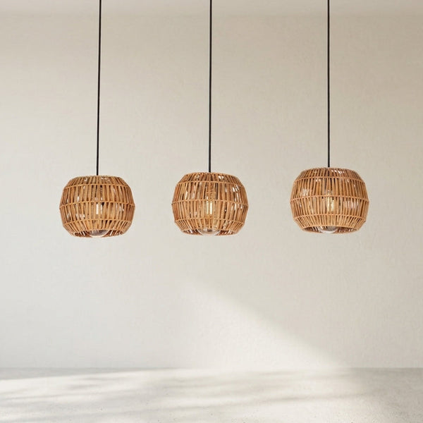 Sheldon Triple Drop Linear Pendant with Natural Rope Shades
