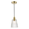 Hadano Single Drop Pendant In Natural Brass with Clear Ribbed Glass Shade