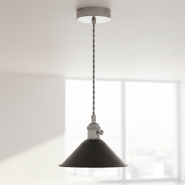 Hadano Single Drop Pendant In Antique Chrome with Antique Pewter Shade