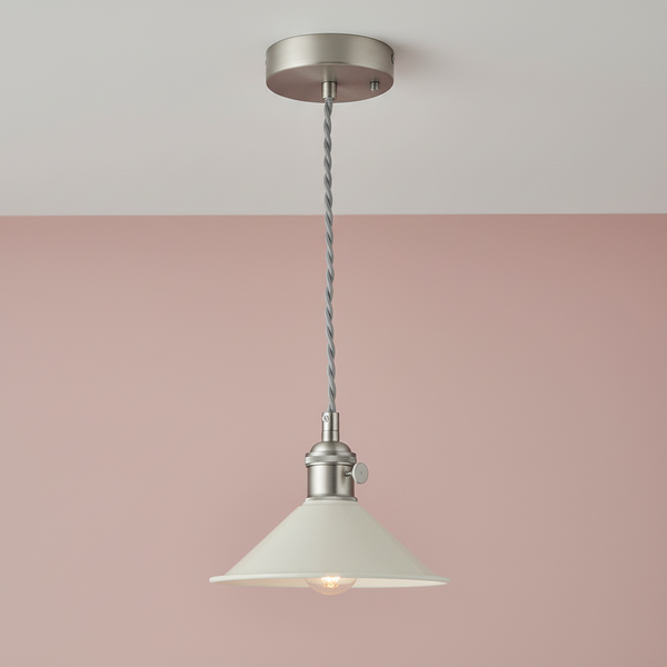 Hadano Single Drop Pendant In Antique Chrome with Cashmere Shade