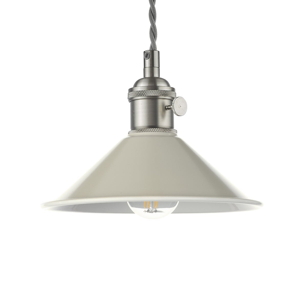 Hadano Single Drop Pendant In Antique Chrome with Cashmere Shade