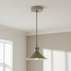 Hadano Single Drop Pendant In Antique Chrome with Olive Green Shade