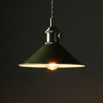 Hadano Single Drop Pendant In Antique Chrome with Olive Green Shade