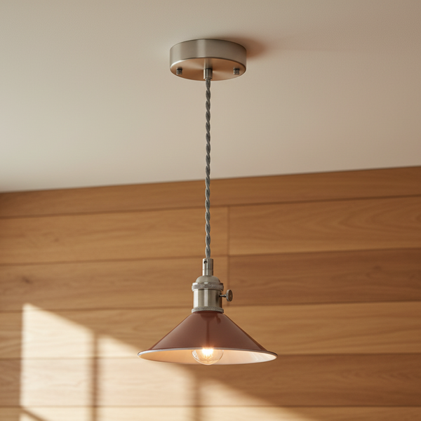 Hadano Single Drop Pendant In Antique Chrome with Umber Shade