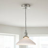 Hadano Single Drop Pendant In Antique Chrome with Ceramic Shallow Shade
