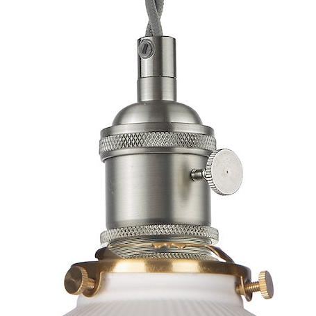 Hadano Single Drop Pendant In Antique Chrome with Ceramic Shallow Shade
