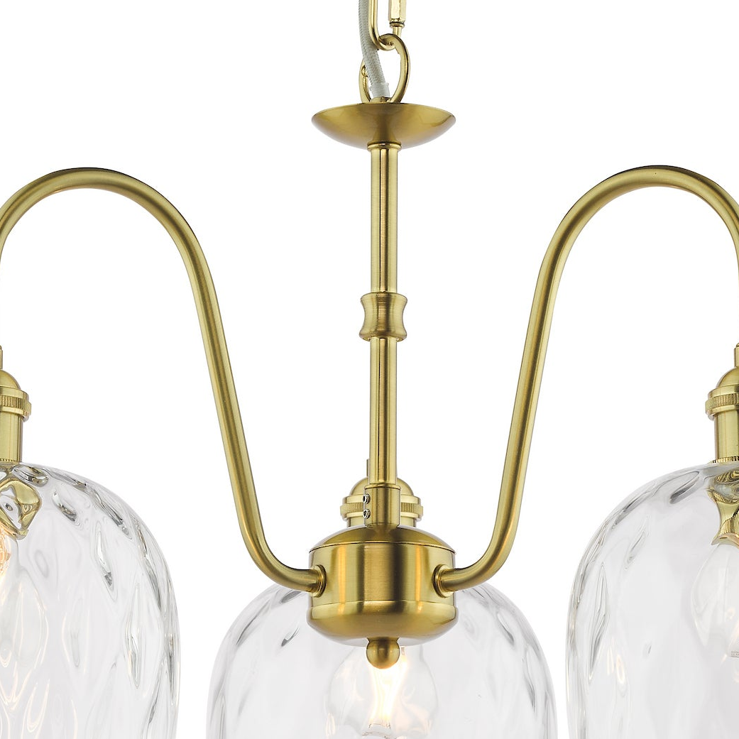 Hadano Three Light Pendant In Natural Brass with Clear Dimpled Glass Shades