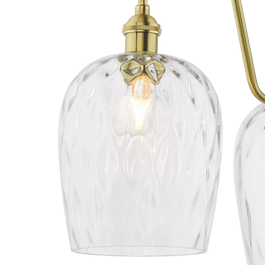 Hadano Three Light Pendant In Natural Brass with Clear Dimpled Glass Shades