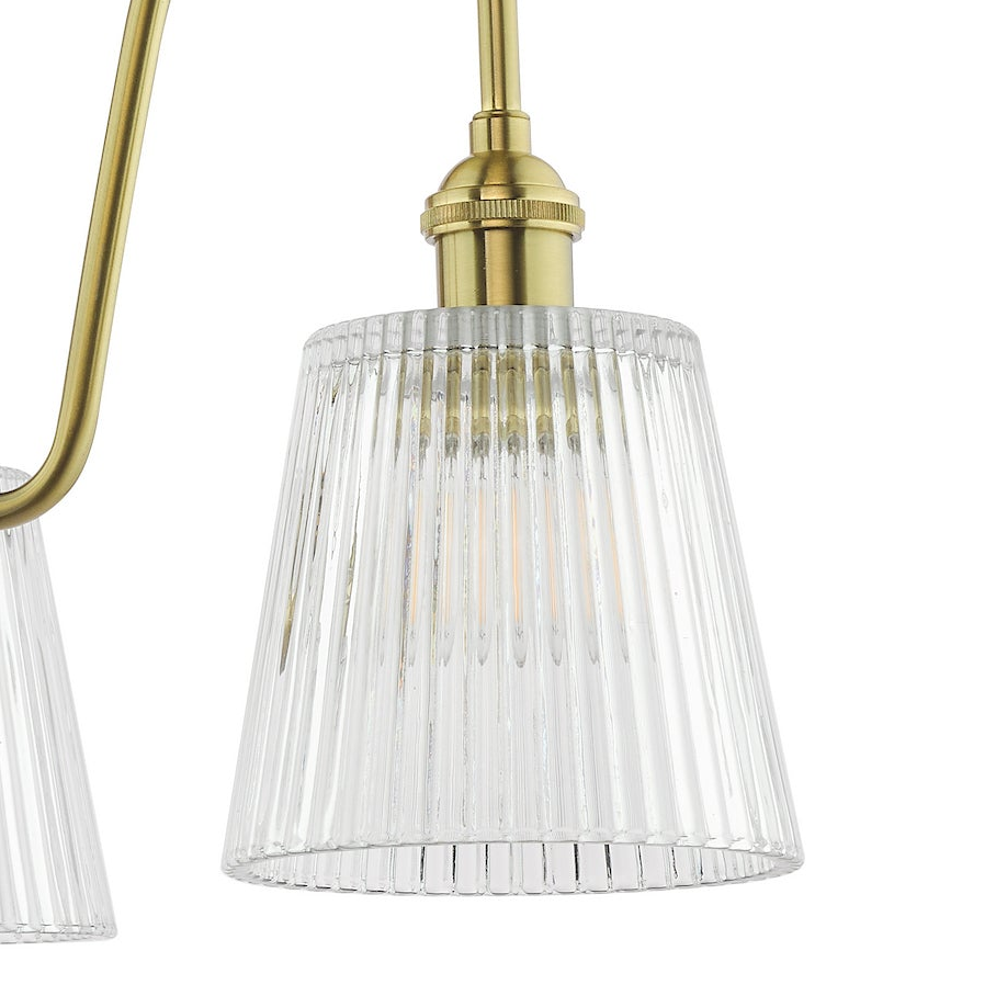 Hadano Three Light Pendant In Natural Brass with Clear Ribbed Glass Shades