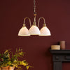 Hadano Three Light Pendant In Natural Brass with Ceramic Domed Shades