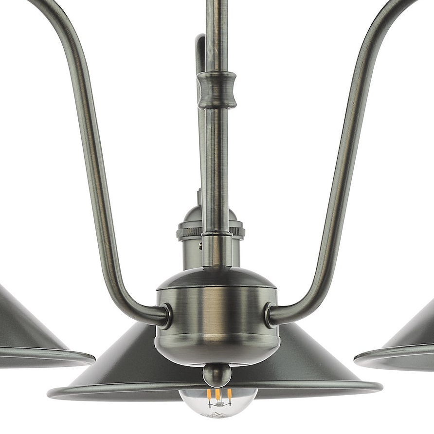 Hadano Three Light Pendant In Antique Chrome with Antique Pewter Shades