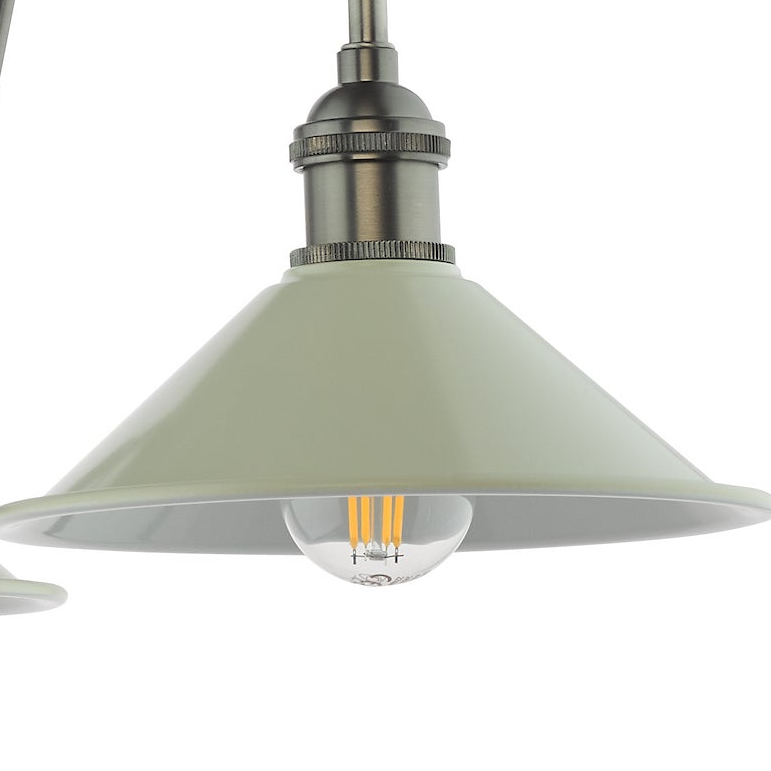Hadano Three Light Pendant In Antique Chrome with Matt Taupe Metal Shades