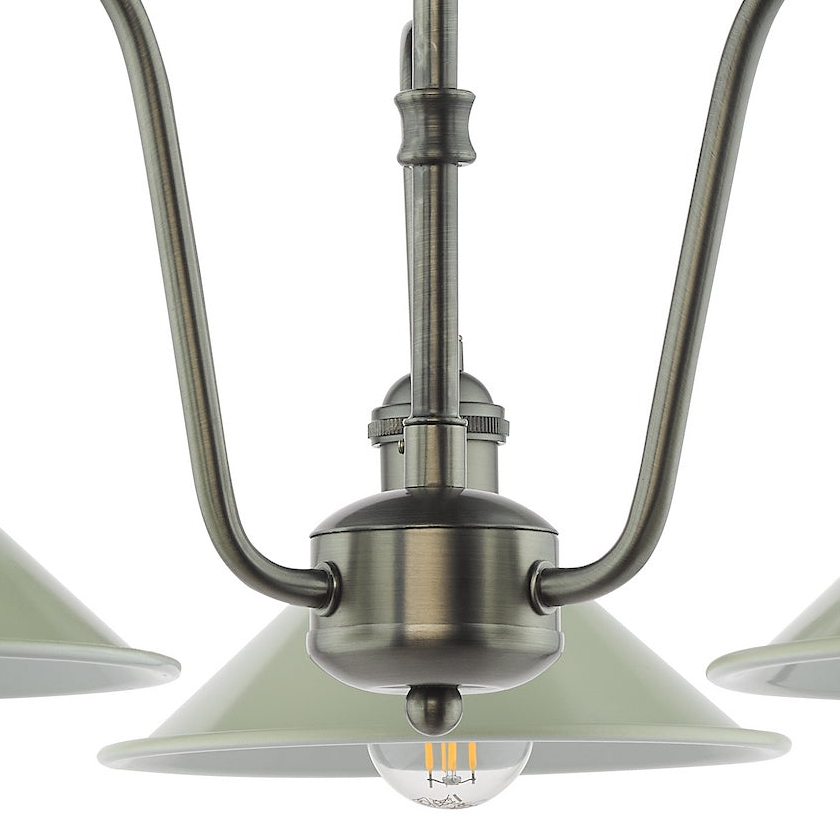 Hadano Three Light Pendant In Antique Chrome with Matt Taupe Metal Shades