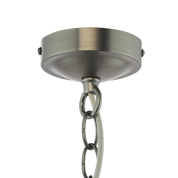 Hadano Three Light Pendant In Antique Chrome with Matt Taupe Metal Shades