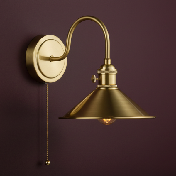 Hadano Switched Wall Light In Natural Brass with Aged Brass Shade