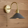 Hadano Switched Wall Light In Natural Brass with Antique Pewter Shade