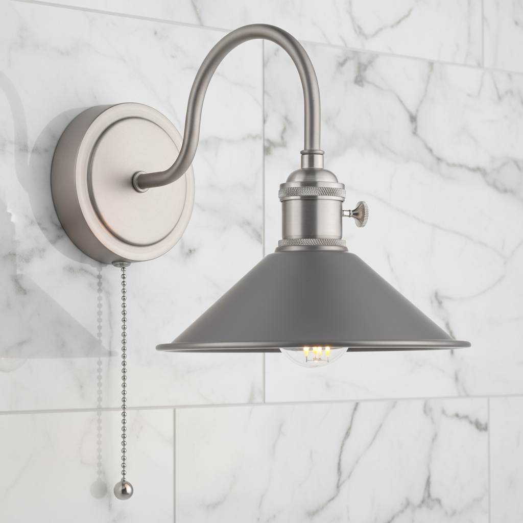Dar Lighting Hadano Switched Wall Light in Antique Chrome with Antique Pewter Shade