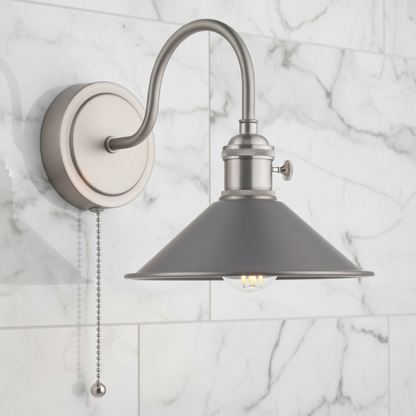 Hadano Switched Wall Light In Antique Chrome with Antique Pewter Shade