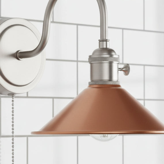 Hadano Switched Wall Light In Antique Chrome with Umber Shade