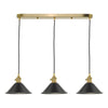 Hadano Triple Drop Linear Bar Pendant In Natural Brass with Antique Pewter Shades