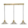 Hadano Triple Drop Linear Bar Pendant In Natural Brass with Clear Flared Glass Shades