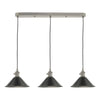 Hadano Triple Drop Linear Bar Pendant In Antique Chrome with Antique Pewter Shades