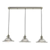 Hadano Triple Drop Linear Bar Pendant In Antique Chrome with Clear Flared Glass Shades
