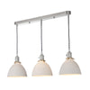 Hadano Triple Drop Linear Bar Pendant In Antique Chrome with Ceramic Domed Shades