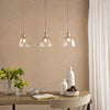 Hadano Triple Drop Linear Bar Pendant In Antique Chrome with Scalloped Bell Glass Shades