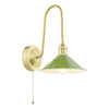 Hadano Tall Switched Wall Light In Natural Brass with Gloss Green Metal Shade