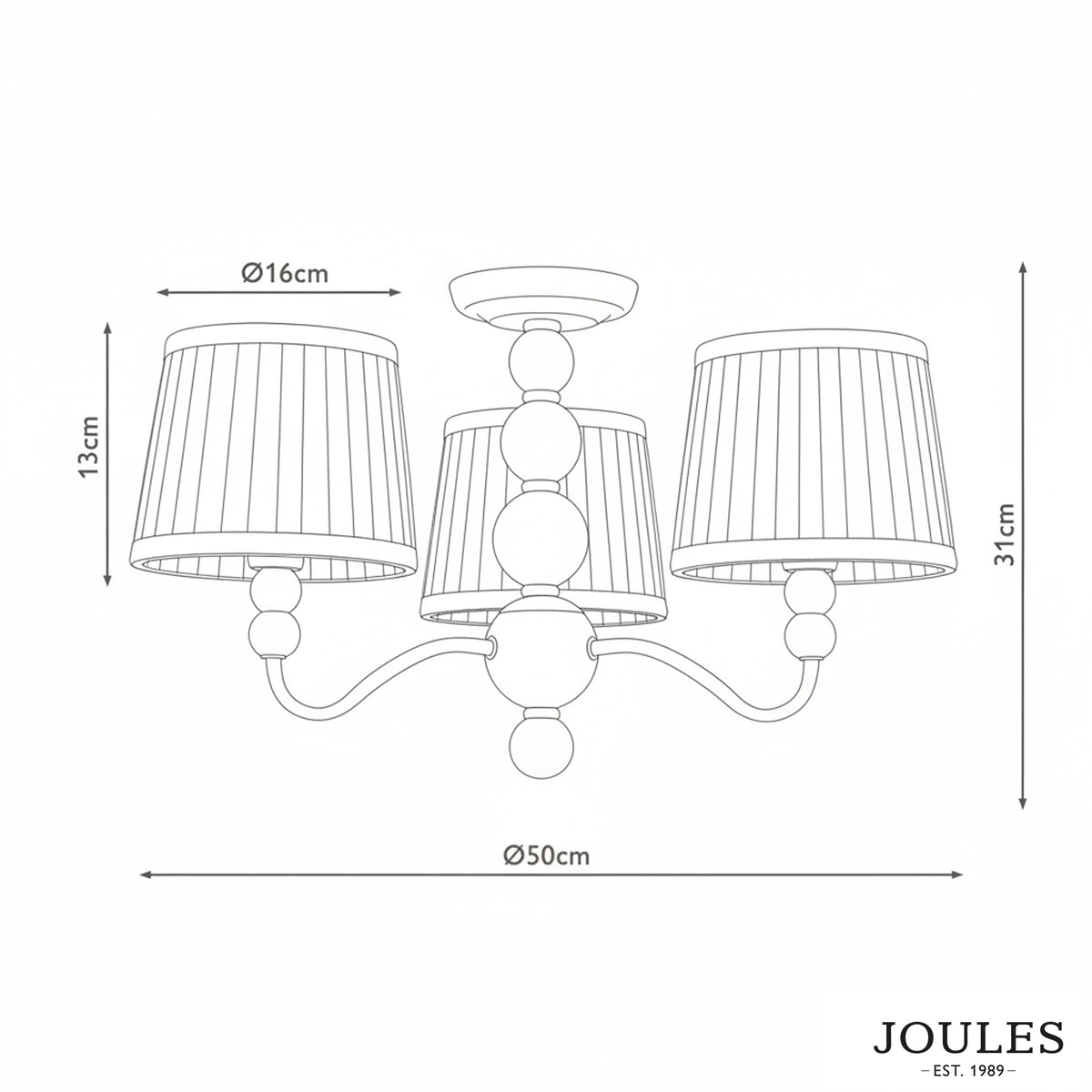 Joules Harewood semi flush ceiling light technical line drawing with dimensions
