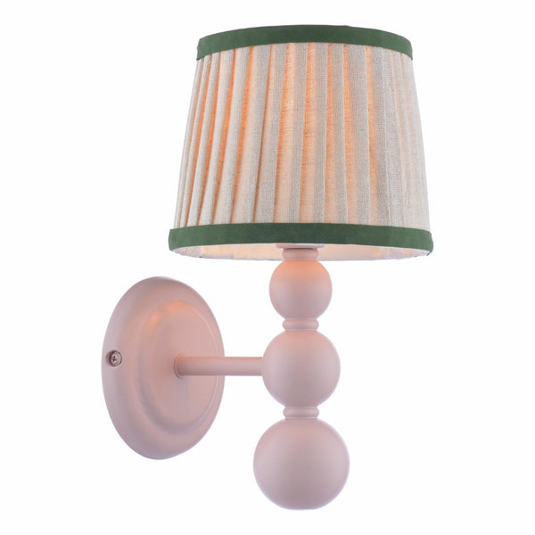 Harewood Wall Light in Matt Pink with Pleated Linen Shade