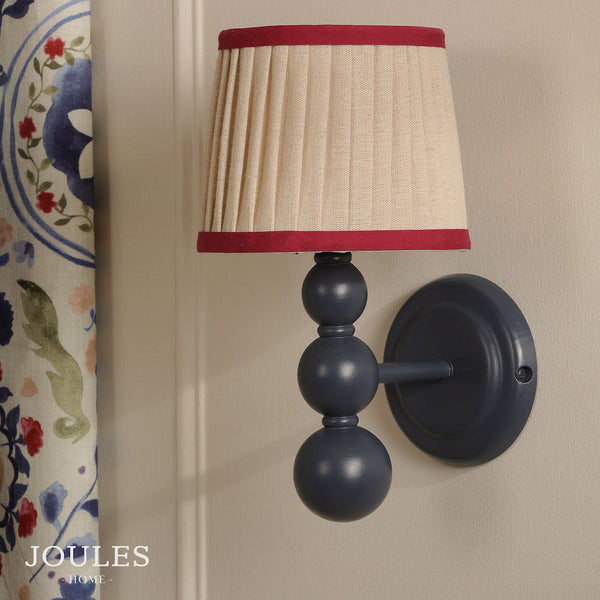 Harewood Wall Light in Matt Blue with Pleated Linen Shade