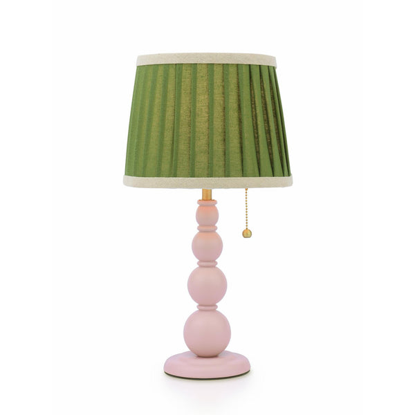 Harewood Table Lamp in Matt Pink with Green Pleated Linen Shade