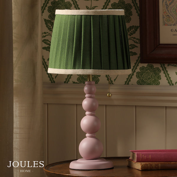 Harewood Table Lamp in Matt Pink with Green Pleated Linen Shade