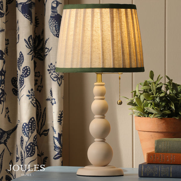 Harewood Table Lamp in Matt Cream with Pleated Linen Shade