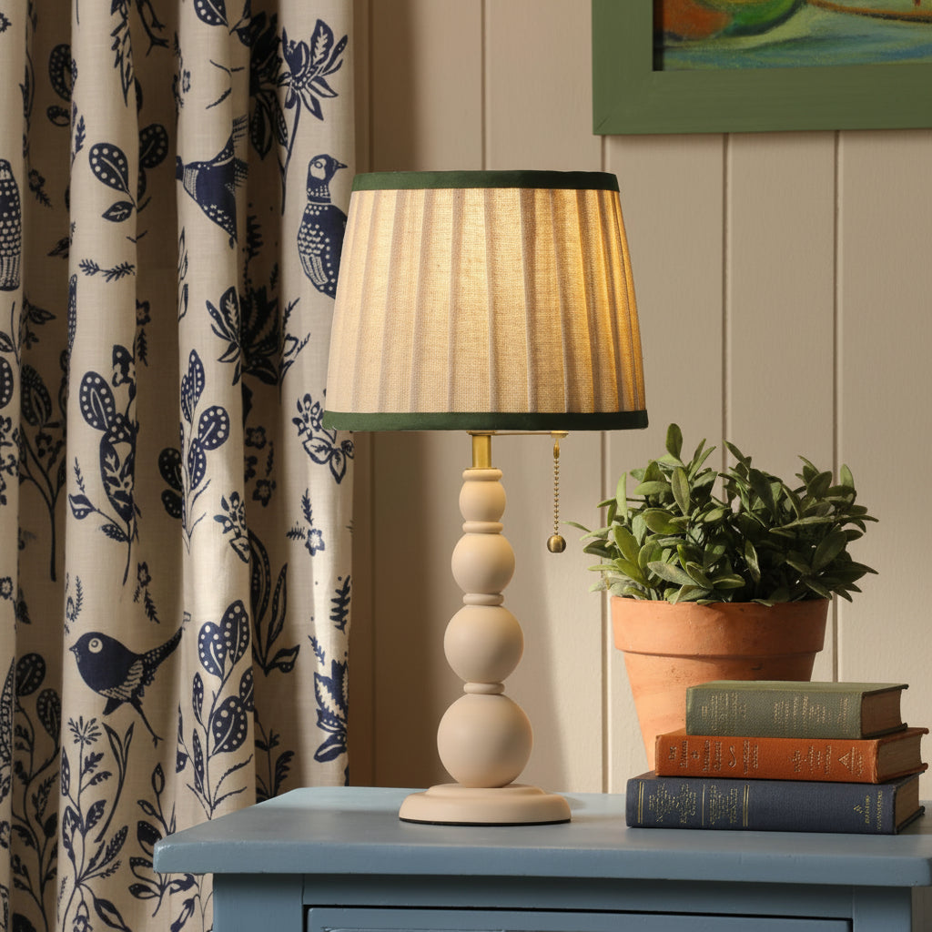 Harewood Table Lamp in Matt Cream with Pleated Linen Shade